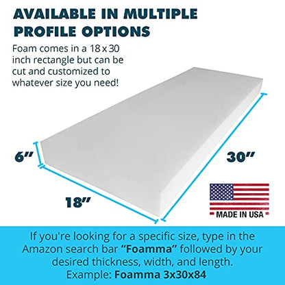 Foamma 6" x 18" x 30" High Density Upholstery Foam Padding, Thick-Custom Pillow, Chair, and Couch Cushion Replacement Foam, Craft Foam Upholstery Supplies, Foam Pad for Cushions and Seat Repair - size: 6" x 18" x 30"