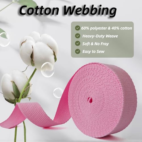Cotton Webbing 1 Inch 5 Yards for Bag Strap Sewing Crafts, Pink - color: Pink