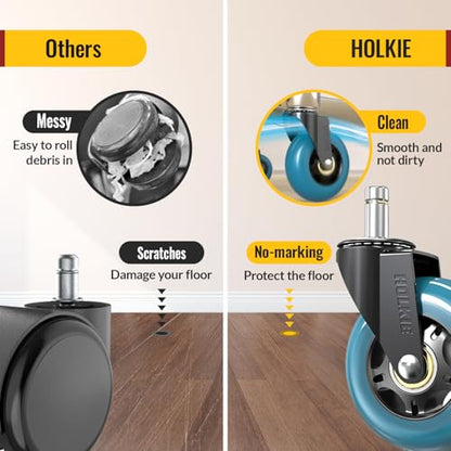 HOLKIE Gaming Chair Wheels Universal Fit Gaming Casters Blue - color: Blue