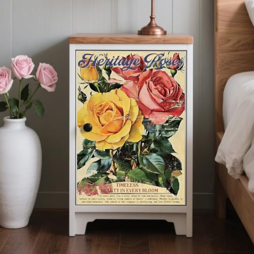 Peacoblue Vintage Rose Poster Rub On Transfers for Furniture 6"x12" - style: Vintage Distressed Rose Poster