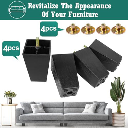 4pcs Plastic Square Legs 4-1/2" with Plate Nuts, M8-1.25 Thread - size: 4-1/2 Inch, M8-1.25 Metric Bolts