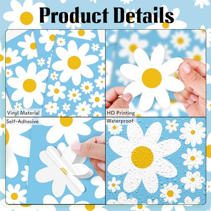 Pedel Daisy Wall Decals, 8 Sheets 96 Pcs - color: Daisy