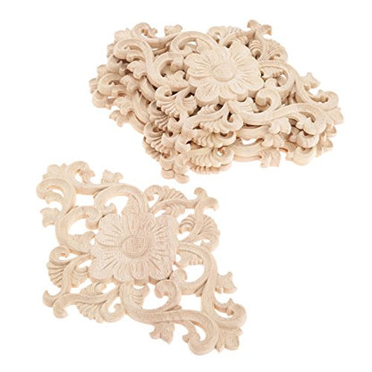 2Pcs Wood Carved Appliques Onlays Center Carving Decals for Furniture - color: 2-pack, size: 21x15cm/8.27"x5.9"