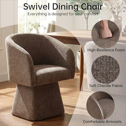 VKNOW Upholstered Swivel Dining Chairs Set of 4 with Barrel Back and Arm - color: Dark Brown
