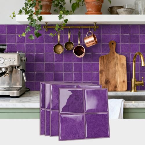 20pcs Peel and Stick Backsplash Wall Tiles,Purple 6"x6" - color: Purple