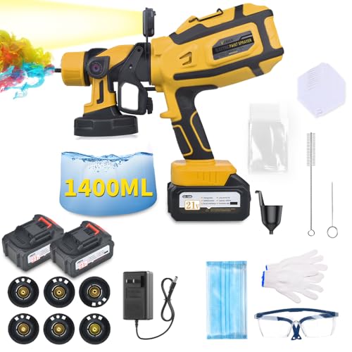 Cordless Paint Sprayer with Makita 2 * 4AH Batteries,6 Nozzles & 3 Spray Patterns & 10 Paint Bags & 1 Night Light,Spray Paint Gun with 1400ML Container,Paint Sprayer for House Wall Furniture - color: Yellow