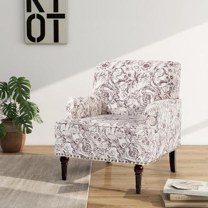 Mid-Century Modern Accent Chair, Rococo Plum, Set of 2 - color: Fabric Rococo Plum