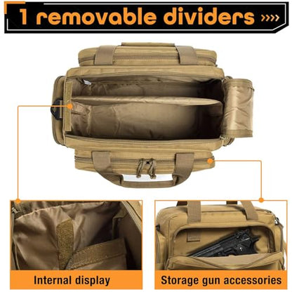 Range Bag -Medium Size Gun Range Bag for Handguns,Pistols and Ammo - color: Khaki