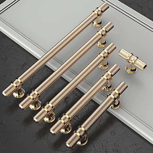 Amerdeco 10 Pack Knurled Gold Cabinet Pulls 5 Inch Length (3 Inch Hole Center) Brushed Brass Kitchen Cabinet Handles for Drawer Dresser, Cupboard and Wardrobe ZH0025 - color: Gold, size: 3"/76MM Hole Center, style: 10 Pack