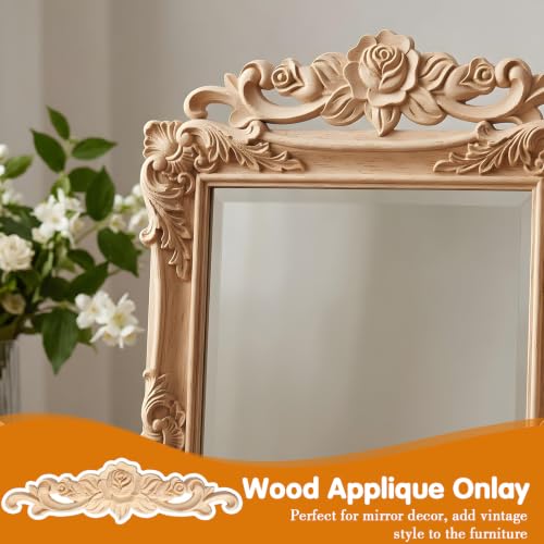 6 Pcs Wooden Appliques, 8 x 2 in Wood Appliques for Furniture