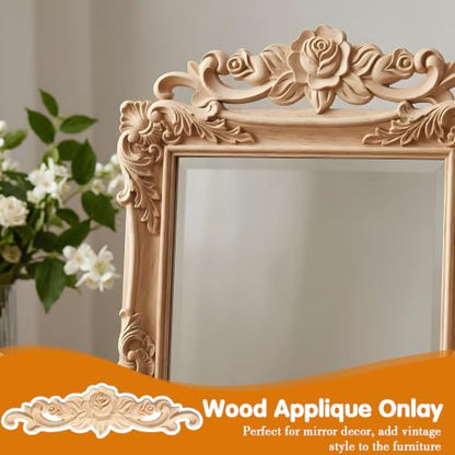 6 Pcs Wooden Appliques, 8 x 2 in Wood Appliques for Furniture