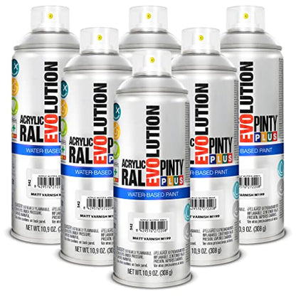 PINTY PLUS Water Based Spray Paint, 11oz, Low GWP Propellant, Low Odor, Matte Varnish. Wood, Metal, Glass, Ceramics, Terra Cotta, Plastic, Pack of 6 - color: Matte Varnish