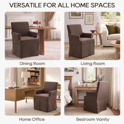 Arm Dining Chair Fabric Long Skirt Slipcovered High Back Upholstered Dinner - color: Brown, size: 2 PCS