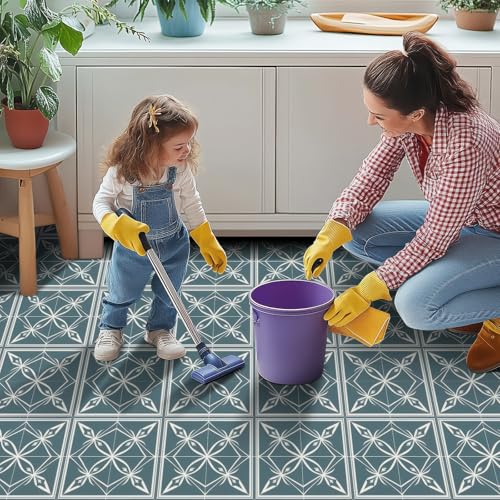 HOMETITUTE Nordic Blue Floral Silhouette Floor 12in Vinyl Tile - color: Blue