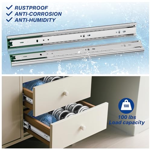 4 Pairs 22 Inch Soft Close Drawer Slides Ball Bearing Cabinet Rails - size: 22 Inch