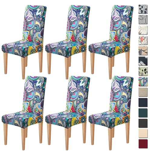 Dioxide High Stretch Chair Covers for Dining Chairs, Washable Dining Chair Covers Set of 6, Soft Kitchen Chairs Seat Covers, Parsons Chair Slipcovers Protectors for Home Hotel Restaurant Banquet - color: Blossom Flowers, size: 6PCS