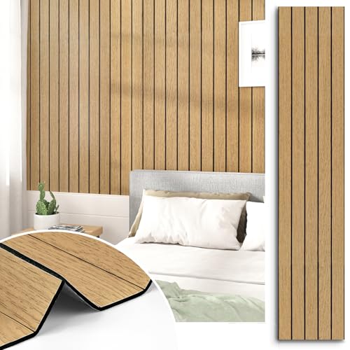 Brown Peel and Stick Wood Panels 3D Textured Acoustic Faux Wood Wall Slat Panel Self Adhesive Soundproof Walnut Wooden Slatted Panel Wallpaper for Bedroom Ceiling Office Studio 11.8"x118" - size: 11.8" x 118"