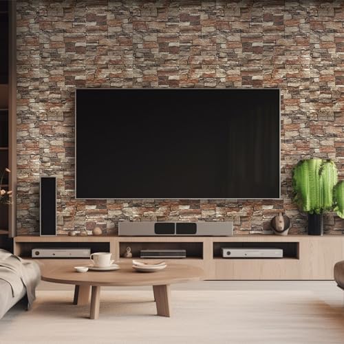 Yutianli 10PSC 3D Wall Panels Peel and Stick Faux Brick Wall Panels Self-Adhesive 3D Brick Wallpaper Foam Stone Wall Panel - color: Light Red, size: 10PCS
