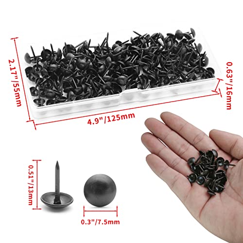 200 Pcs Metal Upholstery Tacks, Thumb Tacks, Black, 13mm×7.5mm