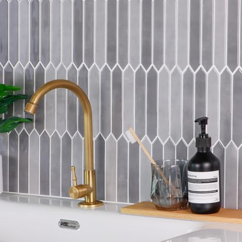 10-Sheet Peel and Stick Backsplash Tile, Self-Adhesive Gray Long Hexagon Wall Tiles, Stick on Backsplash for Kitchen, Bathroom, Fireplace, RV, Thicker Design(12"×12"). - color: Gray