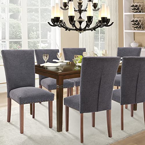 Parsons Dining Chairs Set of 2, Upholstered Nailhead Dining Room Kitchen Side Chair with Thick Cushions and Wood Legs, Dark Grey - color: Grey, size: set of 2