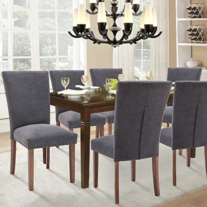 Parsons Dining Chairs Set of 4, Upholstered Nailhead Dining Room Kitchen Side Chair with Thick Cushions and Wood Legs, Dark Grey - color: Grey, size: set of 4