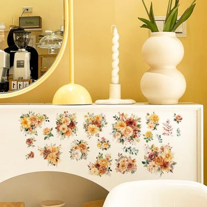 OLYCRAFT 3 Sheets/Set Sunset Rose Rub on Transfers for Furniture and Craft 6x12 Inch Dahlias Furniture Decal Transfer Stickers Rub on Decal with 1pc Scraper for Wooden Furniture Home Decorations - style: Sunset Rose