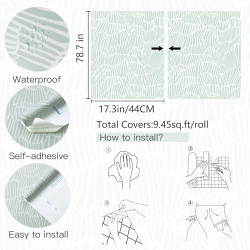 Guvana Green Wallpaper Peel and Stick Modern Contact Paper - color: Green and White, size: 17.3" x 78.7"