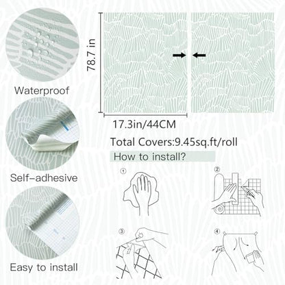 Guvana Green Wallpaper Peel and Stick Modern Contact Paper - color: Green and White, size: 17.3" x 78.7"