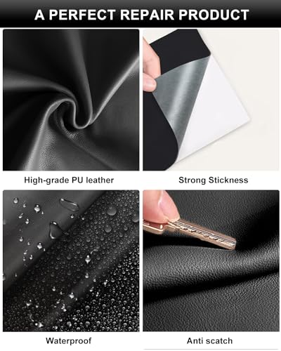 Numola Leather Repair Patch, 8×11 Inch Self-Adhesive Black - color: Black, size: 8×11inch