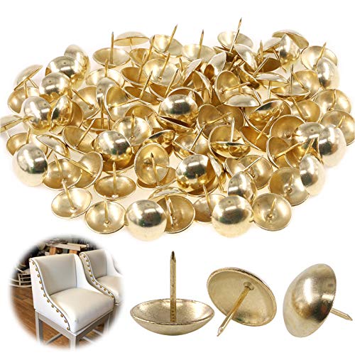 Keadic 100Pcs 1" (25mm) Antique Upholstery Tacks Furniture Nails Pins Assortment Kit for Upholstered Furniture Cork Board or DIY Projects - Gold