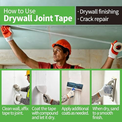 Drywall Joint Tape, 2" x 99 ft, Self-Adhesive Fiberglass Mesh Tape, Strong Crack Repair for Holes, Seams & Corners, White