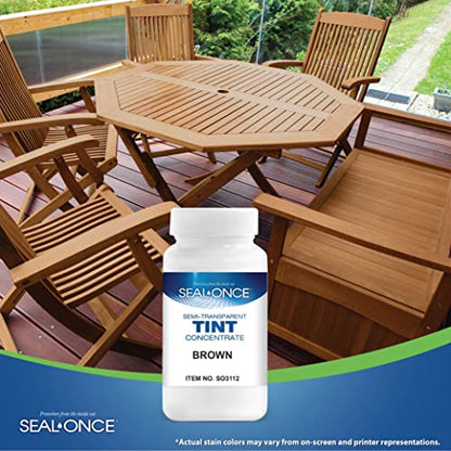 Seal-Once Semi-Transparent Color Tints - Brown Liquid Wood Treatment - Multi-Surface Concentrate in a Bottle - color: Brown