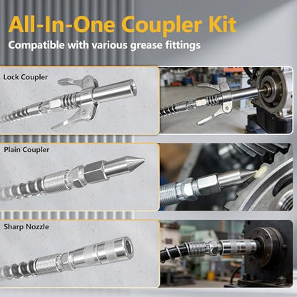 8PCS Grease Gun Tips Kit, Quick Lock Coupler, 90° Adapter, Needle & Nozzles