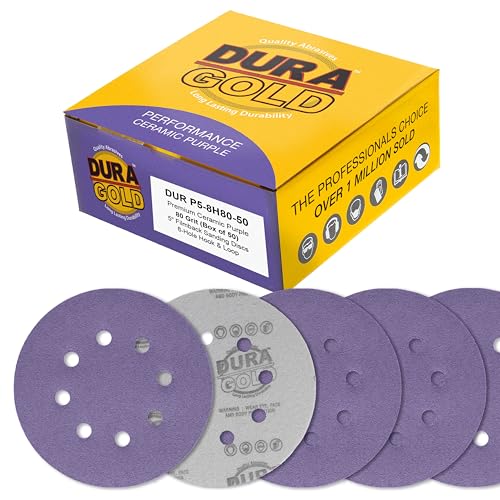 Dura-Gold 80 Grit 5" Purple Film Ceramic Sanding Discs, Box of 50, 8-Hole - style: 80 Grit
