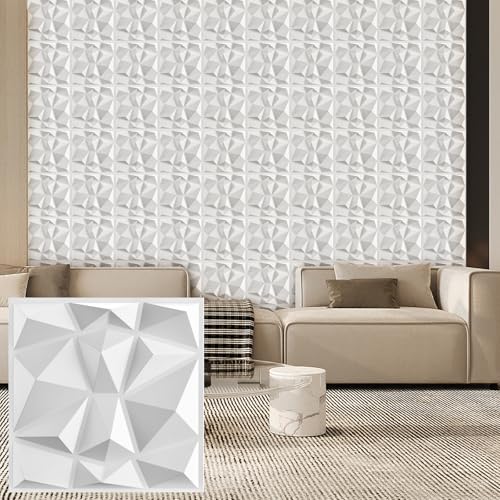 Heikki 30 Pack 3D Wall Panel for Interior Wall Décor, PVC Flower Textured Wall Panels for Living Room Bedroom Hotel Office, 11.8"x11.8", Double-sided Tape (White-XLZ) - color: White-XLZ