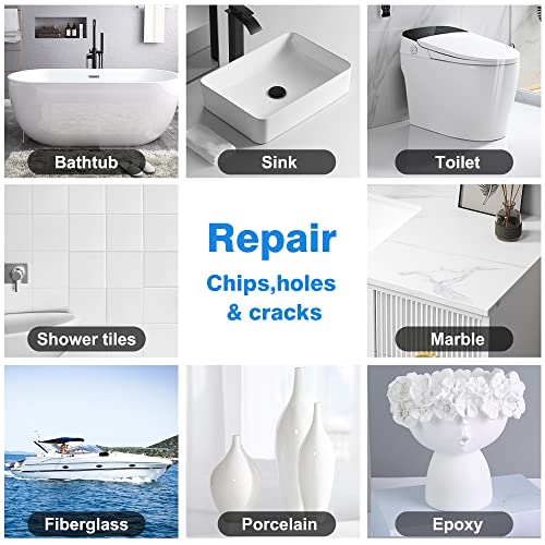 Tub, Tile and Shower Repair Kit (Color Match), 3.7oz Fiberglass Repair Kit, Porcelain Repair Kit White/Almond/Black/Bone/Bisque/Biscuit/Grey/Cream/Off White/Beige, Odorless Bathtub Paint