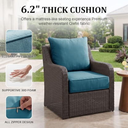 ZCUBED Luxury 6.2" Thick Outdoor Chair Cushions 2 Set - 24 x24 Inch 30D Sponge Filling Fade-Resistant Chair Cushion,Water Resistant & Removable Cover Patio Furniture Replacement Cushion,Peacock Blue - color: Peacock Blue, size: 24"x24" Extra Thick