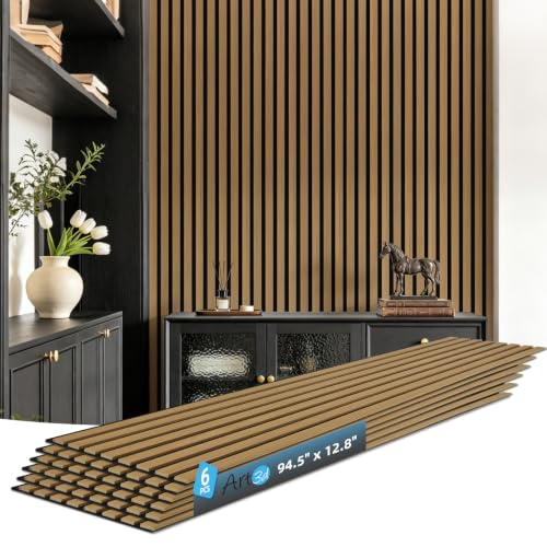 Art3d 94 x 12.6 Inch Acoustic Lightweight Slat Wall Panel, 6-Piece, Cumin - color: Cumin, size: 94 x 12.6 Inch