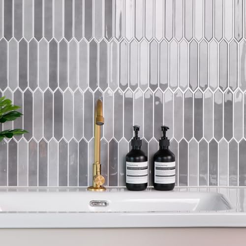 10-Sheet Peel and Stick Backsplash Tile, Self-Adhesive Gray Long Hexagon Wall Tiles, Stick on Backsplash for Kitchen, Bathroom, Fireplace, RV, Thicker Design(12"×12"). - color: Gray