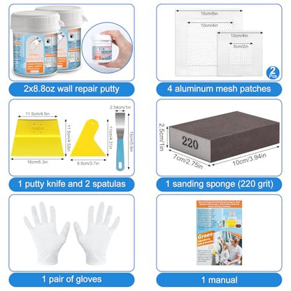 Dry Wall Patch Kits, Aluminum Spackle Wall Repair Patch Kit Fiber Mesh Plate with Scraper, 8.8oz X 2 White Repair Putty Drywall Hole Filler to Fix Wall Surface Holes, Quick Repair Creak Damage - color: 2 X 8.8oz White Wall Repair Putty Patch Kit