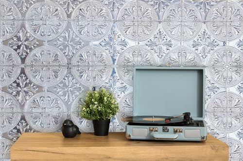 Peel and Stick Metal Backsplash Tiles, Silver Fleur, 10-Pack - style: Silver Fleur