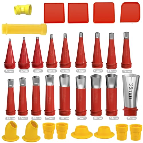 32PCS Universal Integrated Rubber Nozzle Tool Kit Include 18Pcs Caulking Nozzle Tips Reusable Caulking Nozzle Coating with 10 Connector Caulking Guns and 4 Grout Scraper for Bathroom Kitchen Doors