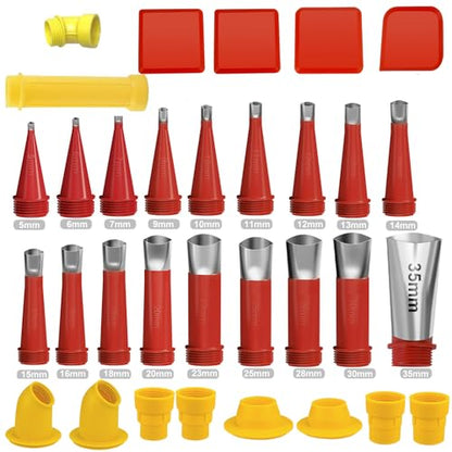 32PCS Universal Integrated Rubber Nozzle Tool Kit Include 18Pcs Caulking Nozzle Tips Reusable Caulking Nozzle Coating with 10 Connector Caulking Guns and 4 Grout Scraper for Bathroom Kitchen Doors