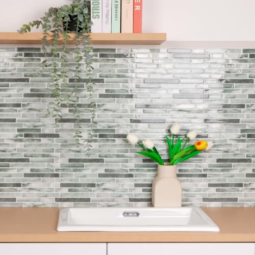 Peel and Stick Backsplash Tile, Stick on Green Marble Look Mosaic Wall Tile - color: Marble Green