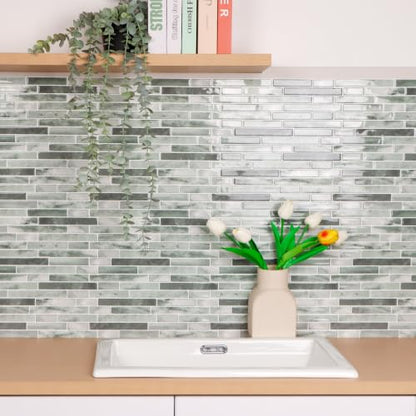 Peel and Stick Backsplash Tile, Stick on Green Marble Look Mosaic Wall Tile - color: Marble Green
