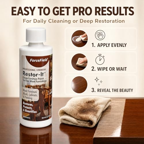 ForceField® Restor-It Furniture Polish and Conditioner for Fine Wood - Restores Oils & High-Gloss Luster, Removes Dust, Dirt & Allergens, No Waxy Buildup - 4 oz - size: 4 Fl Oz (Pack of 1)