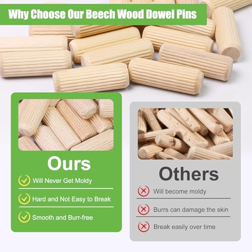 1/2" x 1-1/2" Wooden Dowel Pins - FoDau770 Beech Wood Dowel Rods - 200 Pcs - size: 1/2" x 1-1/2"