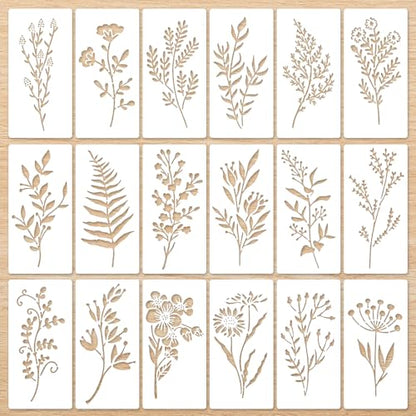 18PCS Stencils for Painting, Reusable Flower Stencils