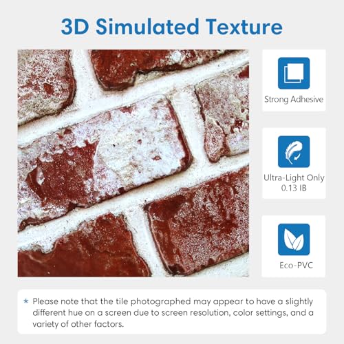 COMSTICKC 3D Faux Brick Wall Panels Peel and Stick, 10 Pcs 11.8" x 11.8" - color: Whitewash Red - 2